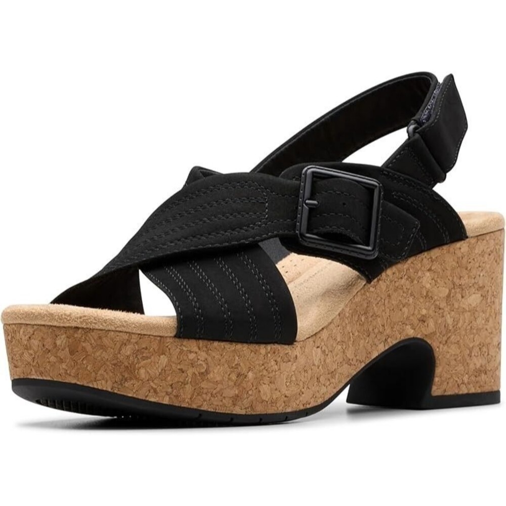 Clarks Collection Nerisa West Slingback Wedge Sandals Women's US 7 Black Nubuck